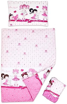 3 piece set Duvet Cover Pillowcase and Fitted Sheet for 140x70 cm Baby Cot Bed (Pink Stars)