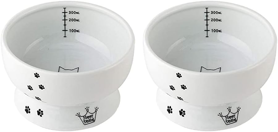 Necoichi Raised Cat Water Bowl, elevated with measurement lines (2-pack)