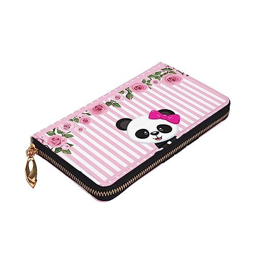 Portefeuille en cuir zippé PEIXEN porte-carte de crédit noir imprimé panda rose compact