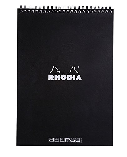RHODIA 185039C - Cuaderno con espiral - A4 interior: punteado - 80 hojas amovibles - Papel Clairefontaine 80g - Tapa de cartón revestido suave y resistente - Negro