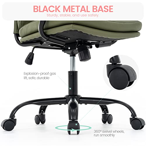 Mfd Living Home Office Chair, Modern Upholstered Mid-Back Pu Leather Task Desk Chair With Arms, Adjustable Rocking Swivel Computer Chair With Wheels (Olive Green) #TOP6
