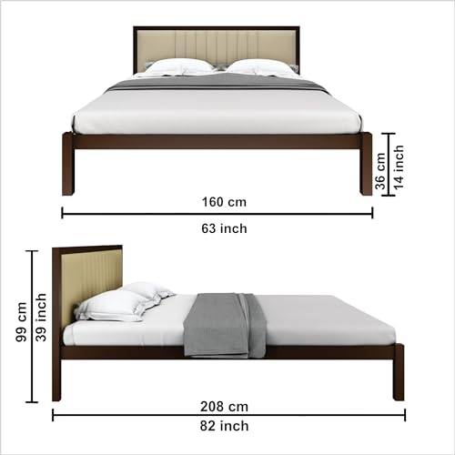 Image of Homdec Venus Wall-Supported Upholstered Headboard Metal Bed (Brown, Queen (U.K. Standard))
