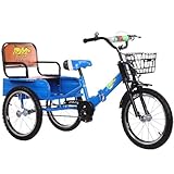 LSQXSS Zusammenklappbares Dreirad mit hinterer Kabine, Cruiser-Fahrrad mit verstärkter Vordergabel, Rikscha-Dreirad mit Rücksitz, 3-Rad-Fahrrad mit Luftreifen, Speichenrädern, Einzelbremse