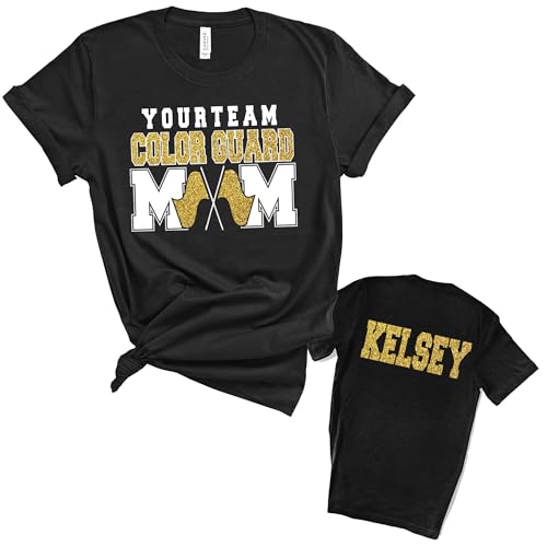 Premium Glitter Design Color Guard Mom Unisex Sizing Women's Cotton Tee Shirt Color Guard Mom Gift Colorguard Drill Team Winter Guard Team Spirit Wear - 2.3001.blk/gld