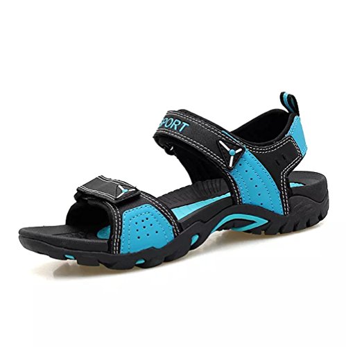 Soft Men Women Leather Sandals Waterproof Open Toe Adjustable Outdoor Hiking Walking Breathable Comfortable Sandal for Summer Beach Blue(11 M US Men - 12 M US Women,28 cm Heel to Toe