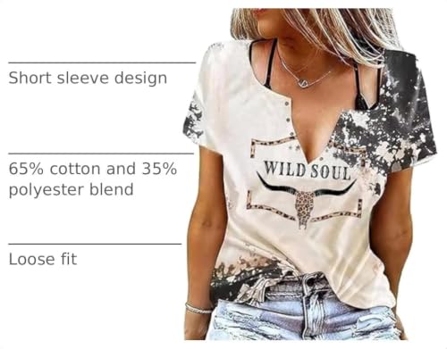 Retro Steer Skull Western T-Shirt Women Vintage Country Music Shirt Cute Cowgirl Graphic Cowboy Tees Tops(As shown6,M) by ZIFOTA - Used condition - Image 3