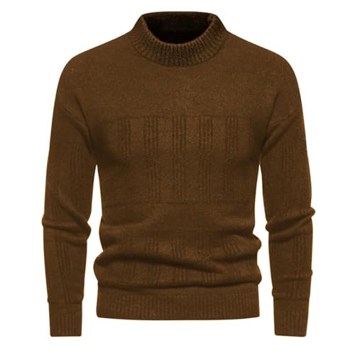 Mens Crewneck Pullover Sweater Long Sleeve Outdoor Knitted Wool Sweater Tops Mens Crewneck Pullover Sweater (Coffee, L)