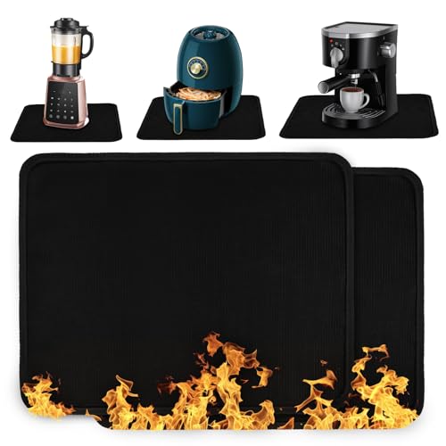 Heat Resistant Mat for Countertop - 2PCS Hot Pad Glass Fiber for Kitchen - 15'' X 16'' Kitchen Heat Resistant Mat for Air Fryer,Blender,Coffee Maker,Toaster,Oven - Fireproof and Non-stick Coating