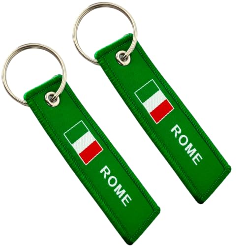 INDIAN STORE 24 Porte-clés en tissu robuste en coton polyester Drapeaux de pays Voiture Moto Brodé des deux côtés Cadeau pour hommes et femmes Drapeaux de pays Sac durable (Italie-Rome, 2 unités)