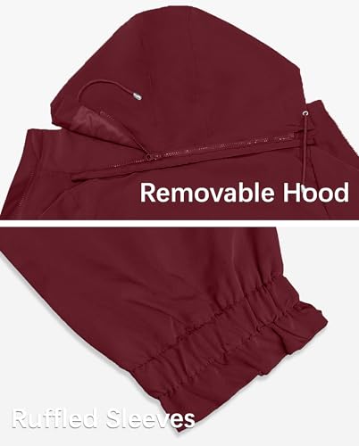 Bloggerlove Rain Jackets For Women Waterproof Lightweight Women's Raincoats With Hood Long Rain Coat Wine Red L Bloggerlove Rain Jackets For Women Waterproof Lightweight Women's Raincoats With Hood Long Rain Coat Wine Red L - Image 6