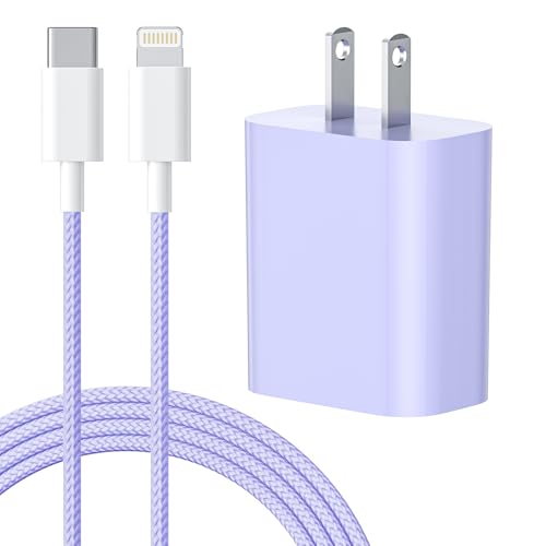 Vulendu iPhone 充電器 20W PD 急速充電 [MFi認証・PSE認証済] USB C - Lightning ケーブル 2m付き2本 Type C スマホ充電器 電源アダプター タイプC アイフォン 純正品質 iPhone/iPad/AirPods その他USB-C機器対応 （パープル-1個セット）
