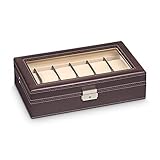 Hermann Jäckle - Uhrenbox Crailsheim I Uhren-Box für 12 Uhren I Uhrenbox Lederimitat I Uhrenkasten Lederimitat braun I Uhrenaufbewahrung I Uhrenbox für Armbanduhren I abschließbar