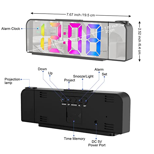 Gudoqi Projection Alarm Clock, Colorful Led Clock For Bedroom, Digital Projection Clock On Ceiling Wall With Large Number, Temperature, 12/24H Display, Mirror Surface, Adjustable Brightness, Snooze #TOP6