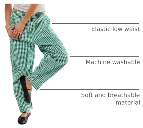 Image of YKR Plaid Pants for Women Gingham Lounge Wide Leg Low Waist Pajama Pants Elastic Waist Trousers with Pocket
