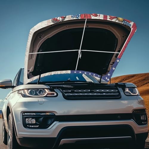 Image of American Retro Pastoral Style Car Hood Cover for Compact Sedans SUV Trucks, 59x39 Inches Stretchable Auto Hood Wraps Vehicles Banner Automotive Exterior Accessories