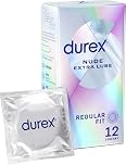 Durex Nude Extra Lube Condoms, Regular Fit, 12 Pack, Ultra Thin, Designed to Feel It All, Extra Lubrication, Silicone Lube, Easy On Shape