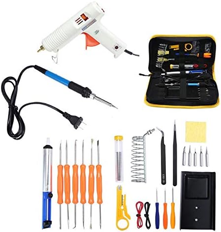 Soldering Electric Soldering Iron Set with Glue Gun 60W Temperature Adjustable Soldering Iron Tool Bag Handle Heat Pencil Soldering Iron - (Plug Type: EU)