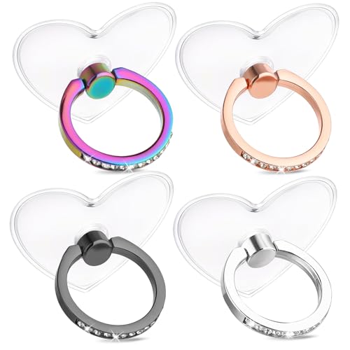 Ymapinc 4 Stück Herz Handyringhalterung Finger Transparenter Handy Ring Halterung Universal Handy Griff 360 Drehbarer Fingerhalter für Smartphones, Tablets (Regenbogen Gold Schwarz Silber)