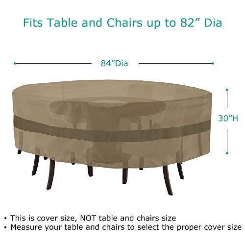 Sunpatio Patio Round Table And Chairs Cover, Heavy Duty Waterproof Patio Furniture Set Cover For Outdoor Dining Set, Veranda Patio Furniture Cover For All Weather Protection, 84" Dia X 30" H, Taupe #TOP1