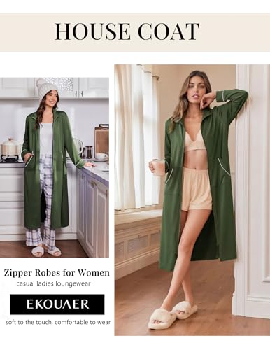 Image of Ekouaer Zipper Robes for Women Long Sleeve Lightweight House Coats with Pockets Zip Up Bathrobe Loungewear S-3XL