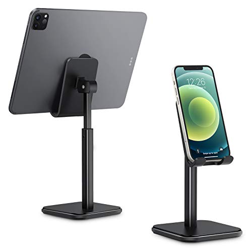 Soporte para Móvil , apiker Soporte Ajustable Móvil Mesa de Altura con Base Baja Antideslizante Resistente para Escritorio, Mesita de Noche, Compatible con iPhone, iPad, Tablets (“4-12,9” ) , Negro