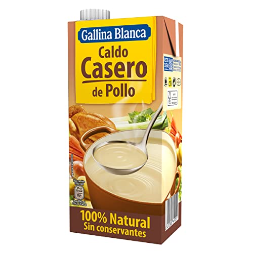 GALLINA BLANCA Caldo Casero de Pollo 100% Natural | Elaborado con Pollo Fresco y Verduras de la Huerta, Cocinado a Fuego Lento Durante 3h. Sin Gluten, Sin Conservantes, Bajo en Grasa - 1L