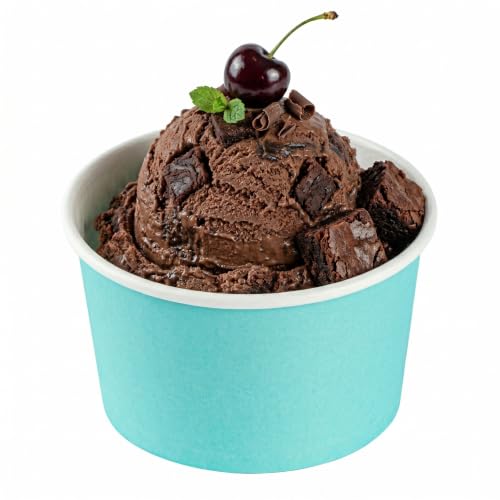 Image of Restaurantware Coppetta 5 Ounce Dessert Cups, 50 Disposable Ice Cream Cups - Lids Sold Separately, Sturdy, Turquoise Paper FroYo Bowls, Striped, For Hot And Cold Foods, Perfect For Gelato