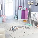 Livabliss Rainbow Washable Kids Rug - Childrens Rugs for Bedroom 120x170 cm, Machine Washable Animal Rug for Girls & Boys Bedroom, Playroom and Nursery Rugs - Girl, Boy, Baby, Kids Carpet, Cream