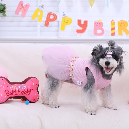 Image of CuteBone Pink Tulle Skirt Dog Wedding Bridesmaid Dress for Puppy with Lace Trim at Waist - Comfortable, Stylish, and Perfect for Special Occasions HBQ01L