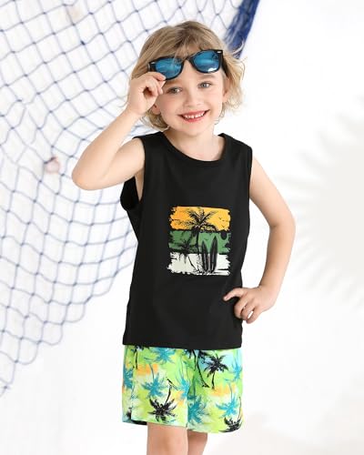 Image of NZRVAWS Toddler Baby Boy Summer Clothes 2Pcs Shorts Set Sleeveless Tank Tops Hawaiian T-Shirt Cute Boys Clothing Set