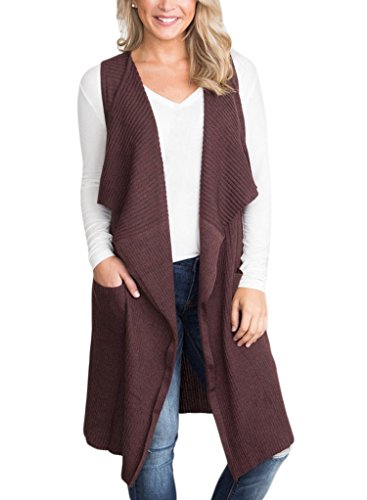 Sidefeel Women Sleeveless Open Front Knitted Long Cardigan Sweater Vest Pocket XX-Large Coffee