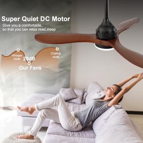 Image of OKDNEG 42 Inch Ceiling Fans with Lights and Remote, 3 Wood Fan Blades Ceiling Fan,3CCT Dimmable,Timer,Quiet DC Motor,6 Speed,Indoor Outdoor Ceiling Fan for Offices Farmhouse Gazebo Patio
