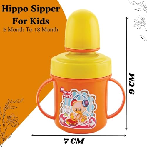 Image of Zerya Hippo Stainless Steel Baby Spout Sipper Cup for Kids /Toddler with Soft Silicone 250 ML (Orange)