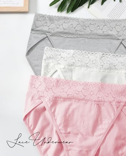 Image of RHYFF Womens Underwear Cotton Bikini Panties High Cut Lace Panty Stretch Hipster Underpants Ladies Briefs S-XXL