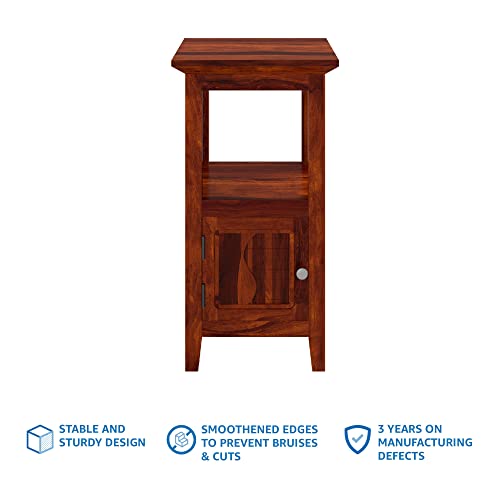 Image of STRATA FURNITURE Solid Sheesham Wood Kemfert Side Table with 1 Door Compartment | Space-Saving Wooden Bedside Table Furniture | Nightstand for Living Room Home (Honey Finish)