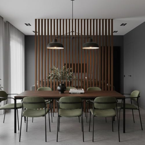 Set da 6 Listelli Decorativi per Muro, Soffitto, Divisori, da 4,5x6x300 cm, color Teak, Personalizzabile, Nuovo Sistema di Fissaggio Tension-PRO