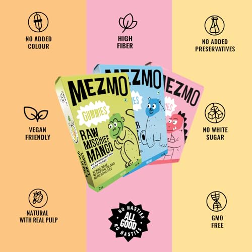 Image of MEZMO soft jelly healthy n yummy candy with natural fruit sugar 144gms 36 jellies (Pack of 3) - Very Strawberry,Perky Peppermint & Raw Mango