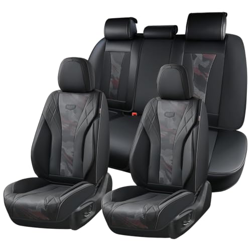 Image of Coverado Car Seat Covers, Black Car Seat Cover Full Set, Waterproof Seat Covers, Nappa Leather Seat Covers Protector Universal Fit for Most Cars SUV Trucks