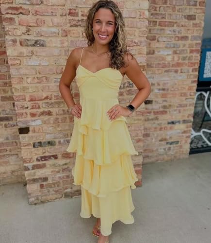 Maxianever Flowy Chiffon Tiered Bridesmaid Dress Spaghetti Straps Formal Evening Dresses3