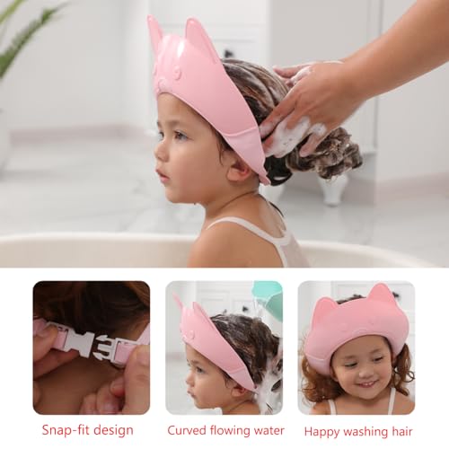 Image of Shower Cap for Kids, Baby Shower Cap bath wash Shampoo rinser shield Hat Adjustable head hair Visor Protection Toddler and Children,Prevent water from entering eyes and ears (Pink fox)