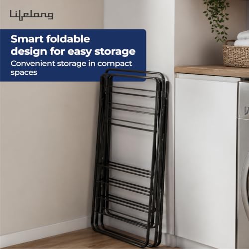 Image of Lifelong Foldable Alloy Steel Cloth Drying Stand for Balcony|3-Tier Heavy Duty Laundry Rack for Indoor & Outdoor|Portable Standing Clothes Dryer with Anti-Slip Feet|Space Saving Steel Rack for Home