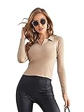 Fit Typ: Schmal Geschnitten DIDK Damen Strick Pullover Polo Sweater Sweatshirt Langarm Oberteil Herbstshirt Leicht Pulli Khaki M