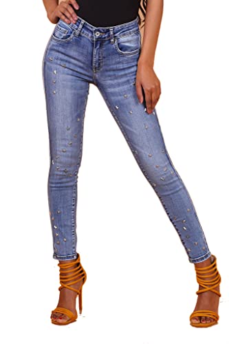 Toxik3 Stretch Skinny Fit silberfarbene Dekosterne Indigo Blau Aged Jeans knöchelfrei (M) Cover