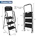 3 Step Ladder with Handrails & Attachable Tool Bag, 500 lbs Folding Step Stool Ladder, Wide Non-Slip Pedal for Kitchen Pantry Home Office, Black