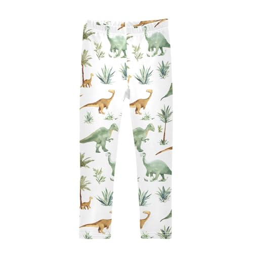 ALAZA Girls' Leggings Children's Yoga Pants Skinny Printed Dance Dinosaur Grass Comfortable 4T