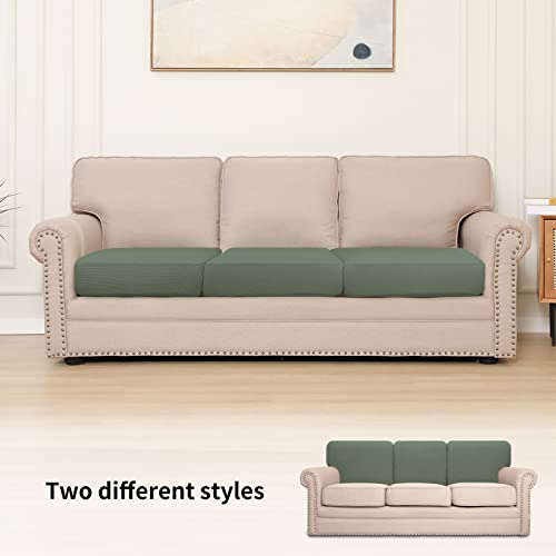 Image of Easy-Going Stretch 3 Pieces Couch Cushion Cover for Sofa Seat | Furniture Protector Sofa slipcover for 3 Cushion Couch Washable Soft with Elastic Bottom Greyish Green