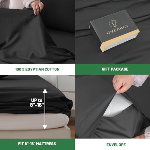 Image of 1000 Thread Count Egyptian Cotton Sheets Queen Size Set 4PCS Sateen Weave Soft Breathable 16-Inch Deep Pocket(Queen,Black)