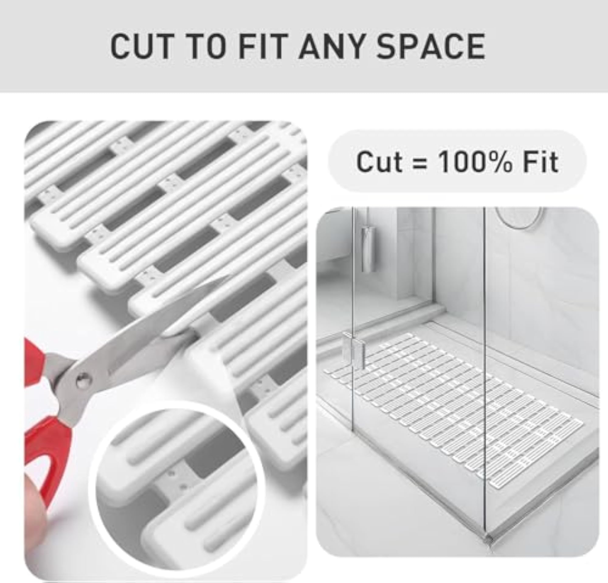 Cuttable Non-Slip PVC Rubber Bath Mat with Drain, Quick Drying