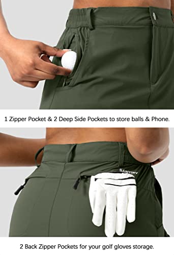 Santiny Golf Skorts Skirts For Women 5 Pockets 18" Knee Length Skort Upf50+ Women's Athletic Hiking Tennis Skirt For Casual(Olive_M) #TOP2