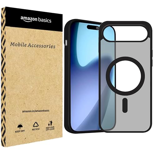 Image of Amazon Basics Designed for iPhone 17 Air Case | Camera Protection Translucent Matte Hard Back Cover Compatible with Mag-Safe (TPU+Polycarbonate | Frost Black)